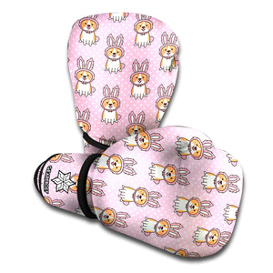 Bunny Corgi Pattern Print Boxing Gloves