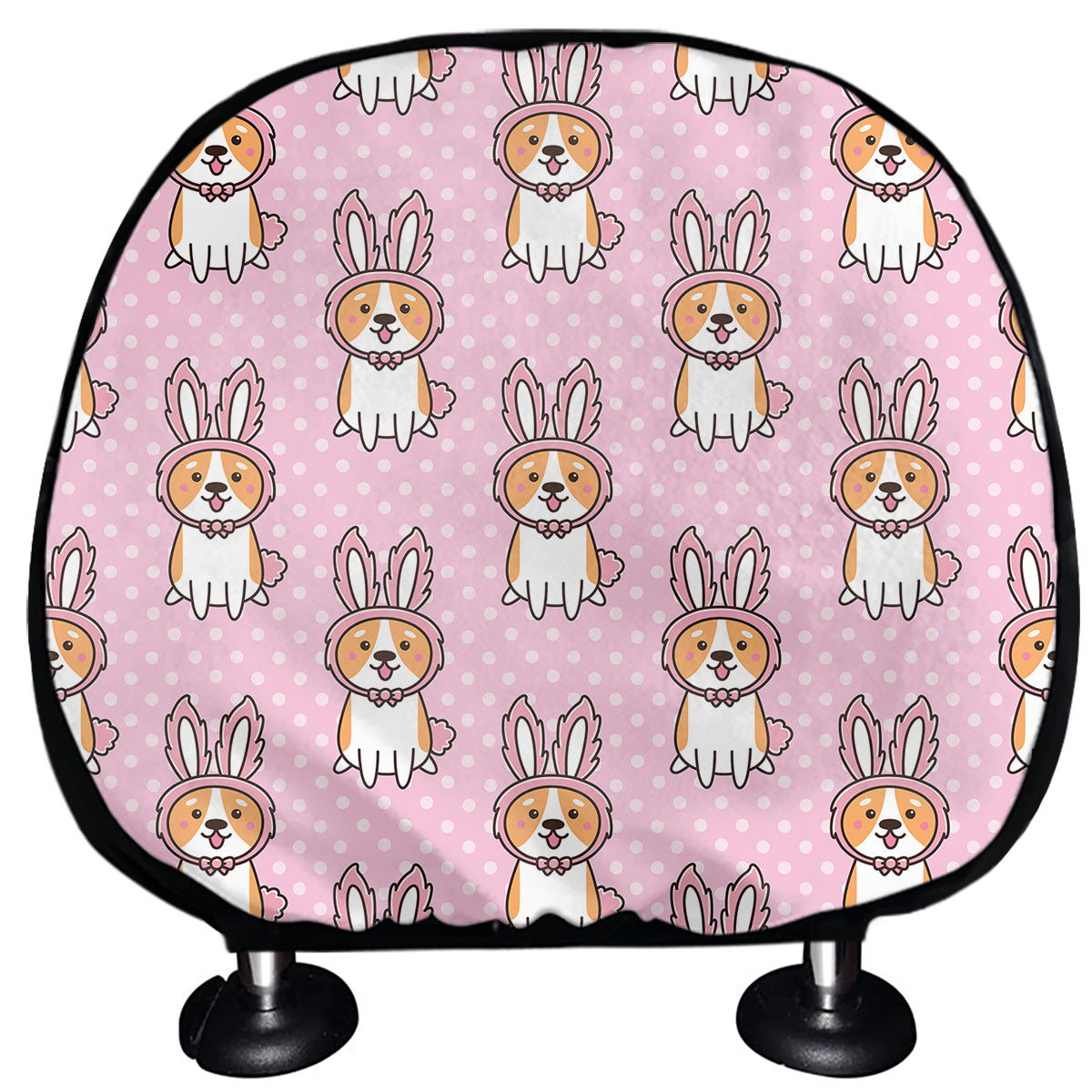 Bunny Corgi Pattern Print Car Headrest Covers