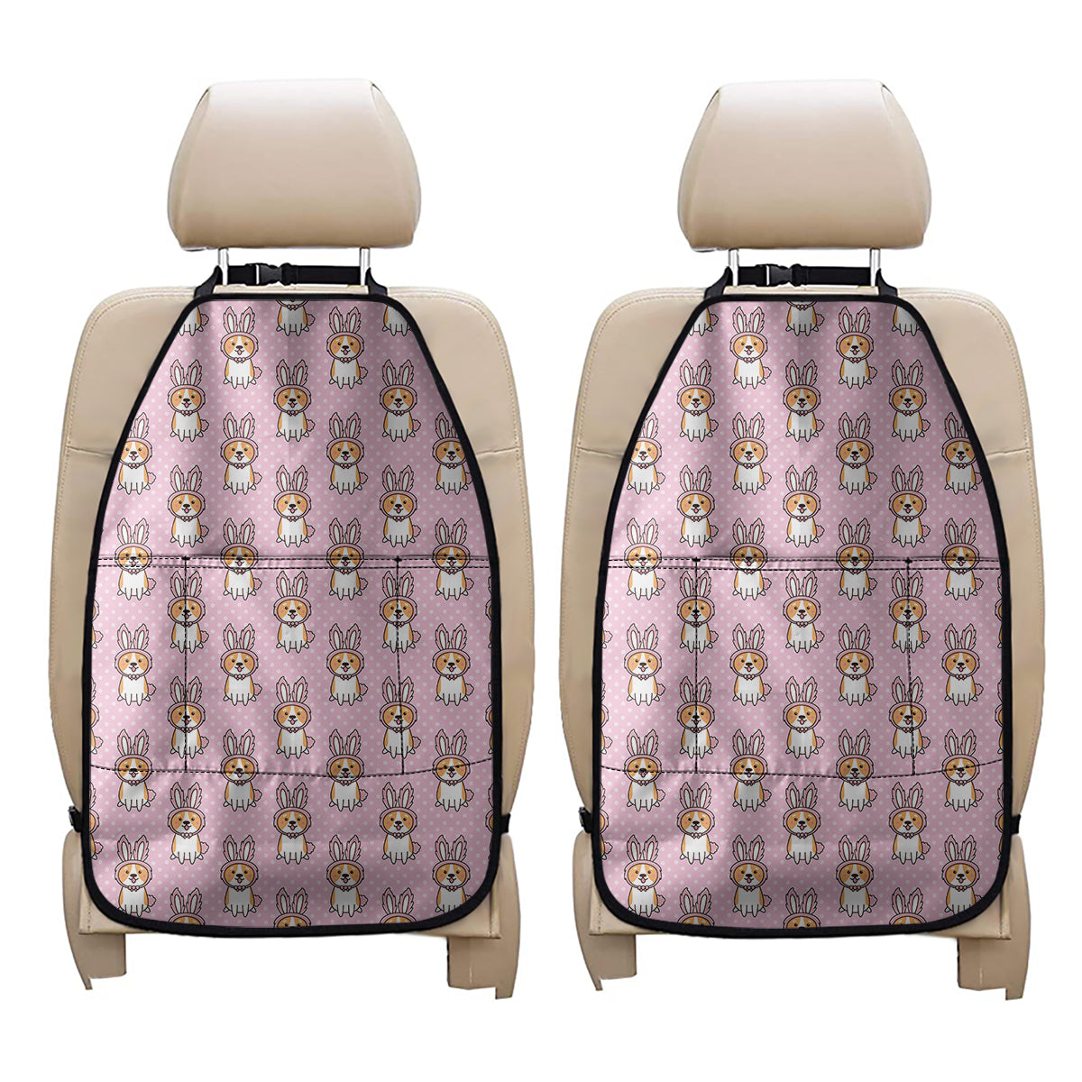 Bunny Corgi Pattern Print Car Seat Organizers
