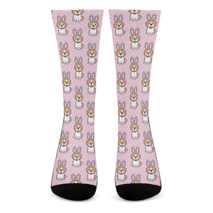 Bunny Corgi Pattern Print Crew Socks