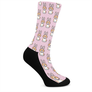 Bunny Corgi Pattern Print Crew Socks