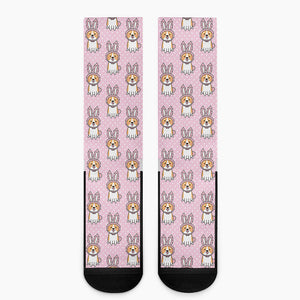 Bunny Corgi Pattern Print Crew Socks