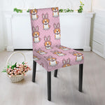 Bunny Corgi Pattern Print Dining Chair Slipcover