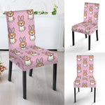 Bunny Corgi Pattern Print Dining Chair Slipcover