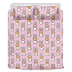 Bunny Corgi Pattern Print Duvet Cover Bedding Set