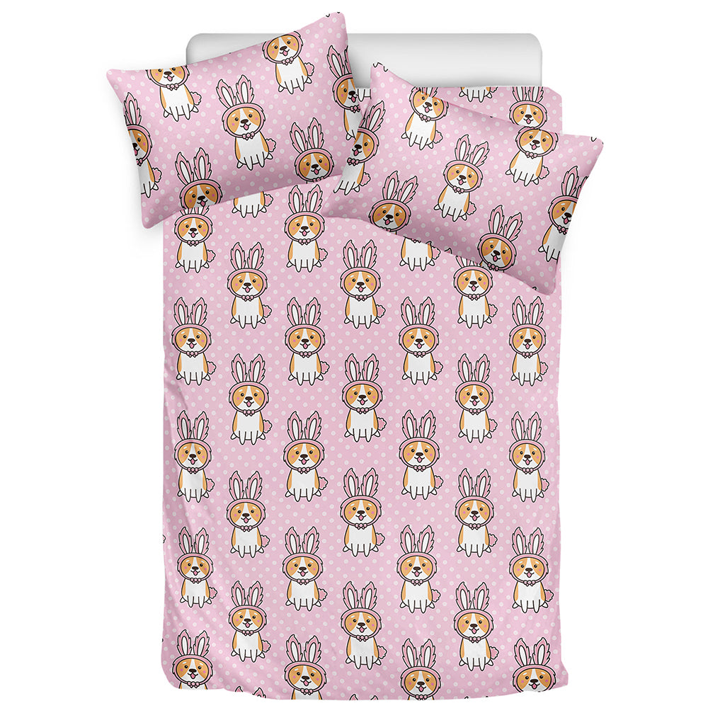 Bunny Corgi Pattern Print Duvet Cover Bedding Set