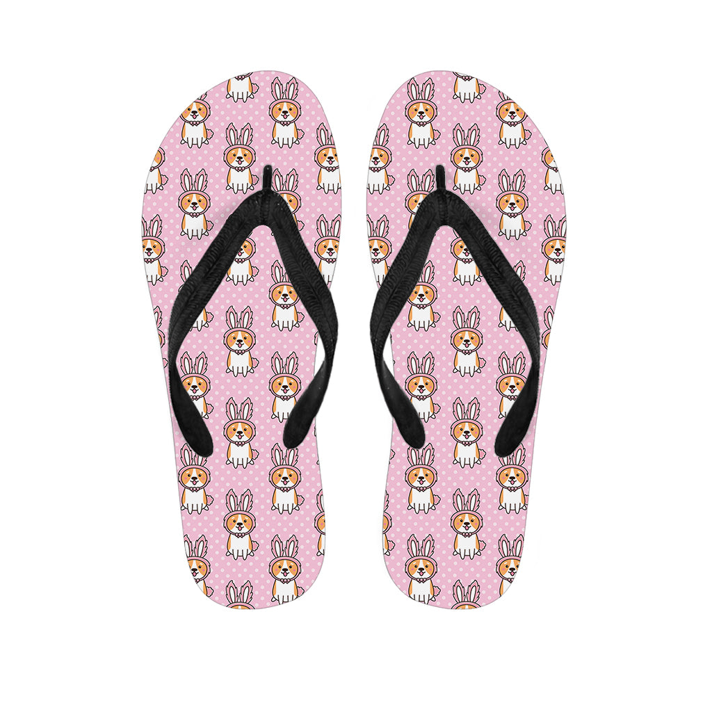 Bunny Corgi Pattern Print Flip Flops