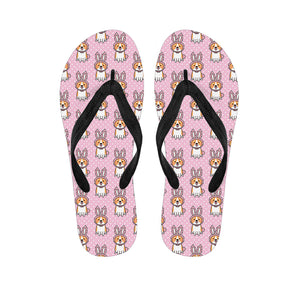 Bunny Corgi Pattern Print Flip Flops