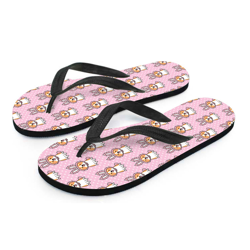 Bunny Corgi Pattern Print Flip Flops