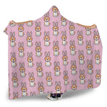 Bunny Corgi Pattern Print Hooded Blanket