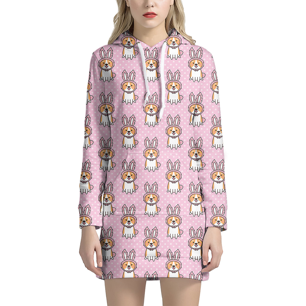 Bunny Corgi Pattern Print Hoodie Dress