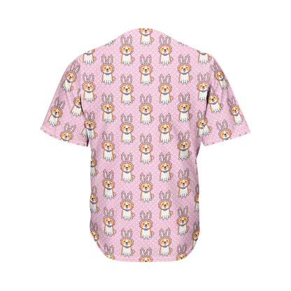 Bunny Corgi Pattern Print Men's Baseball Jersey
