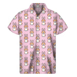 Bunny Corgi Pattern Print Men's Short Sleeve Shirt