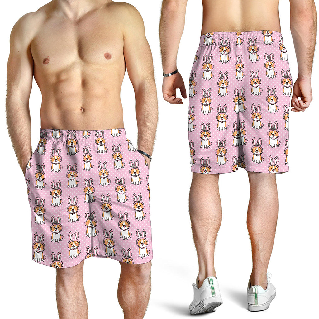 Bunny Corgi Pattern Print Men's Shorts