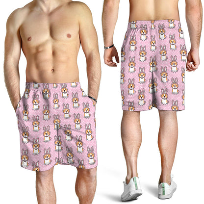 Bunny Corgi Pattern Print Men's Shorts