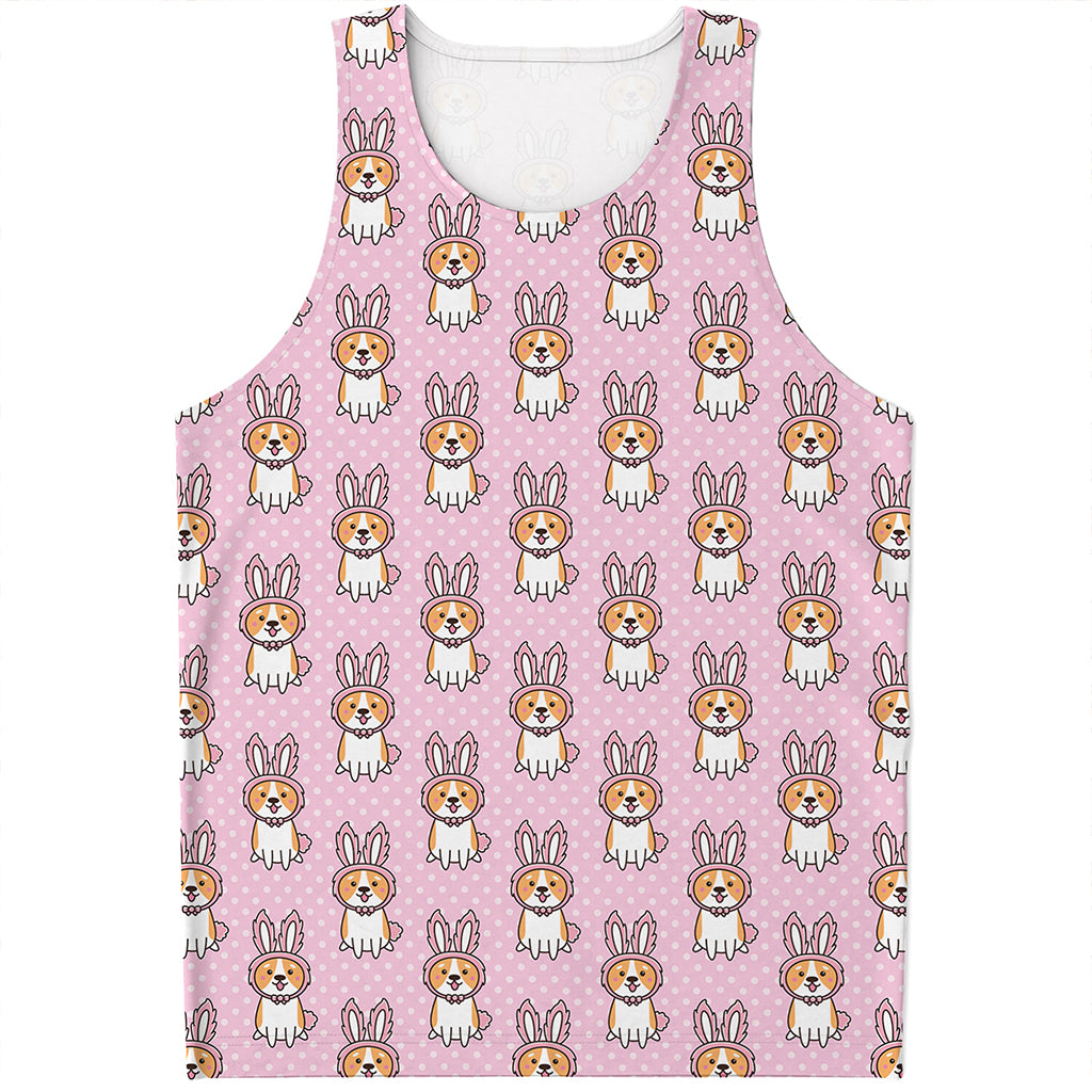 Bunny Corgi Pattern Print Men's Tank Top