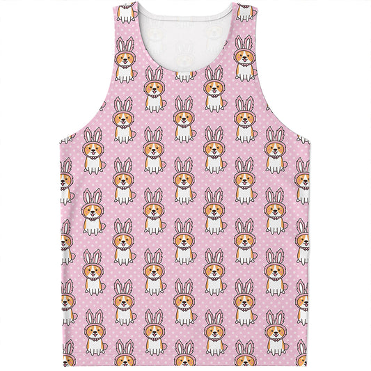 Bunny Corgi Pattern Print Men's Tank Top
