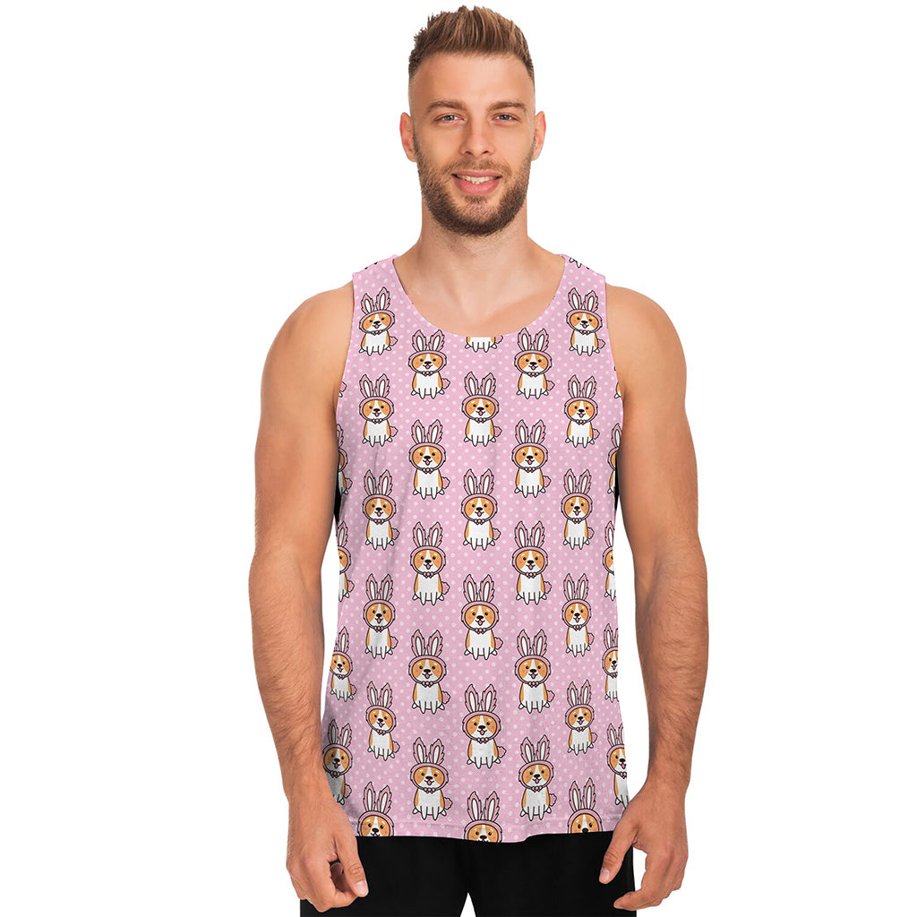 Bunny Corgi Pattern Print Men's Tank Top