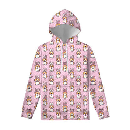 Bunny Corgi Pattern Print Pullover Hoodie