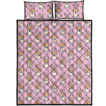 Bunny Corgi Pattern Print Quilt Bed Set