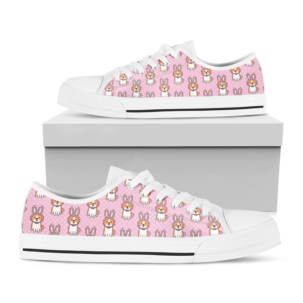 Bunny Corgi Pattern Print White Low Top Shoes