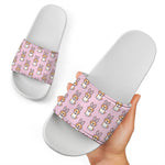 Bunny Corgi Pattern Print White Slide Sandals