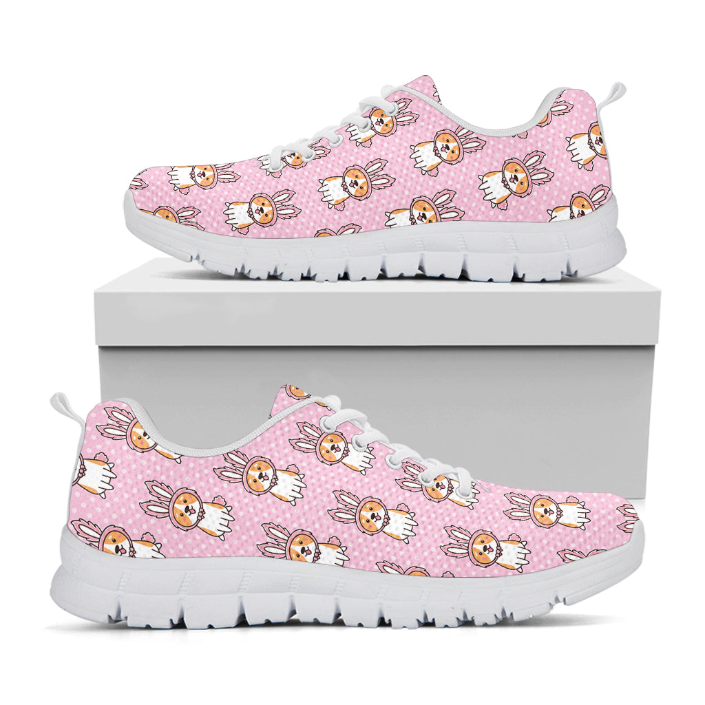 Bunny Corgi Pattern Print White Sneakers