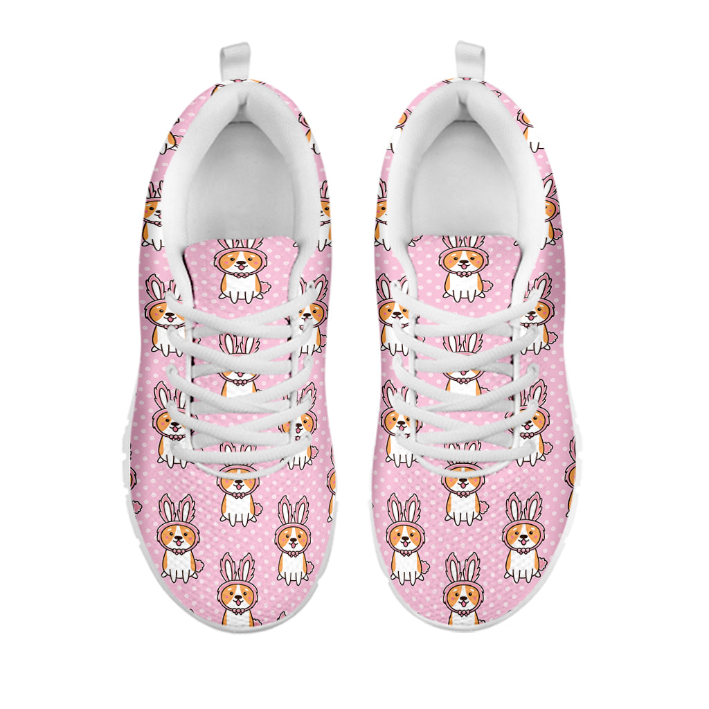 Bunny Corgi Pattern Print White Sneakers