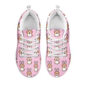 Bunny Corgi Pattern Print White Sneakers