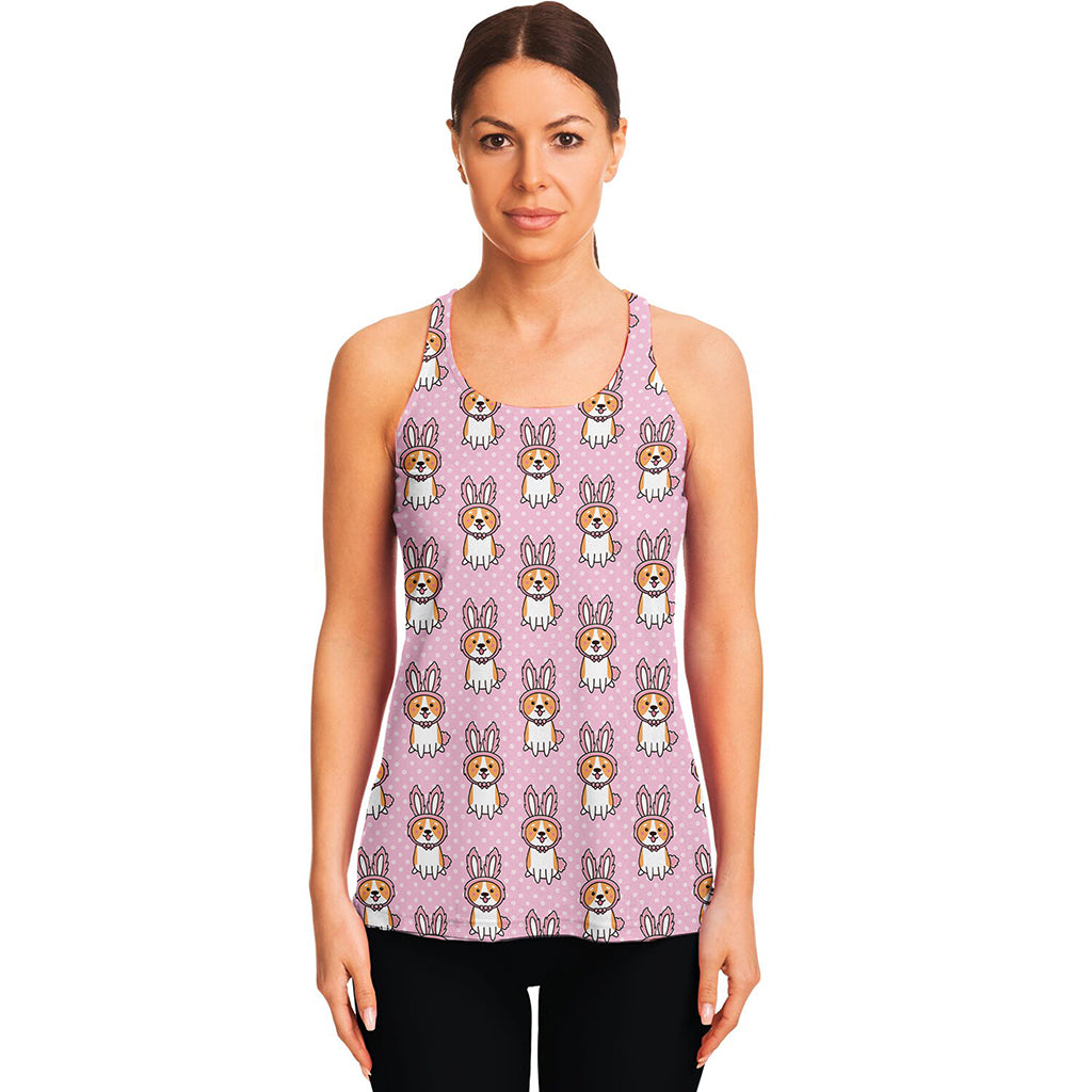 Bunny Corgi Pattern Print Women's Racerback Tank Top