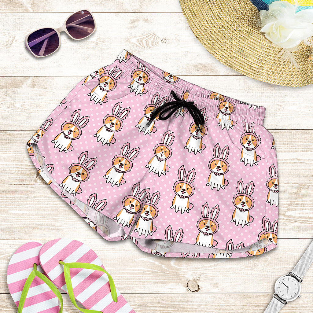 Bunny Corgi Pattern Print Women's Shorts