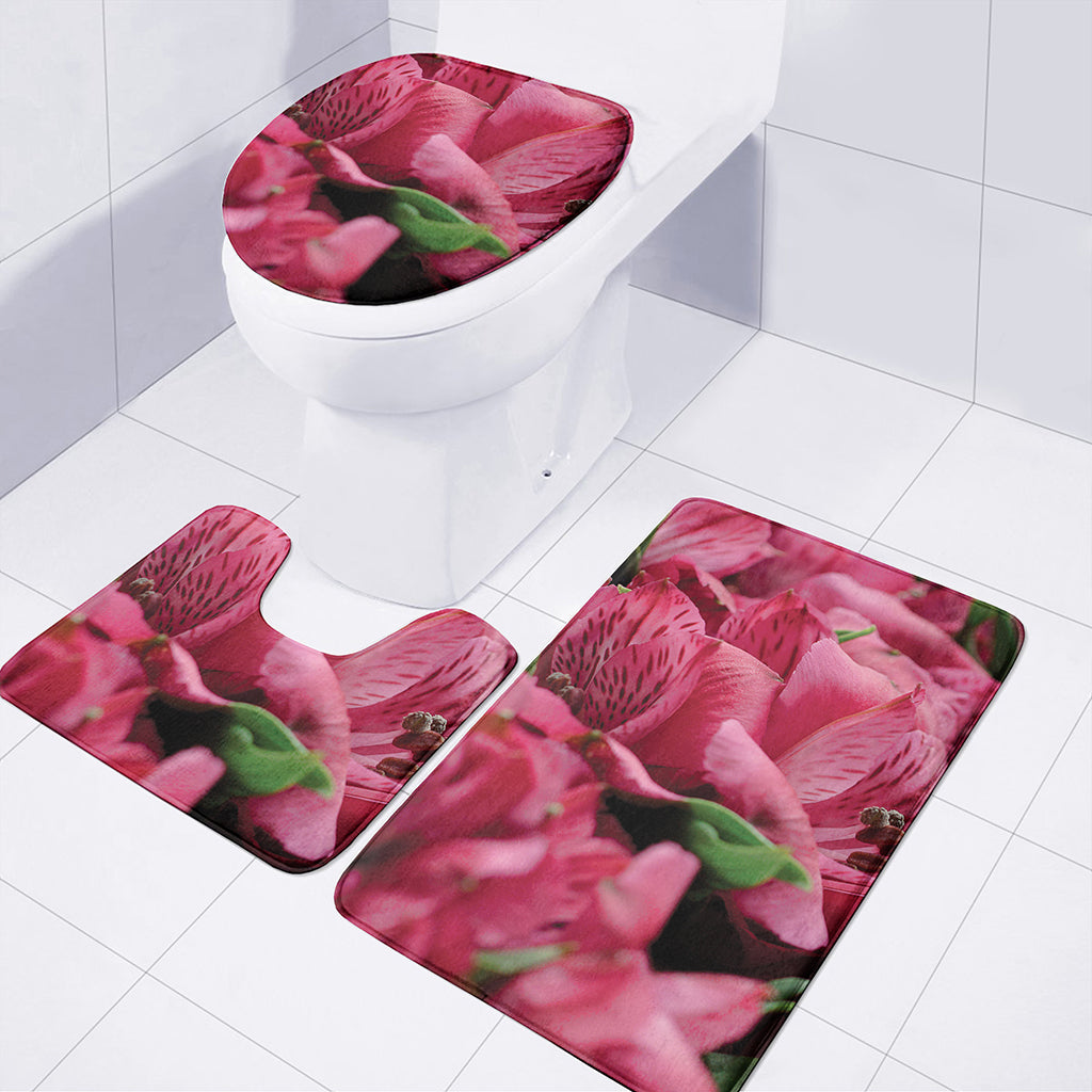 Burgundy Alstroemeria Print 3 Piece Bath Mat Set