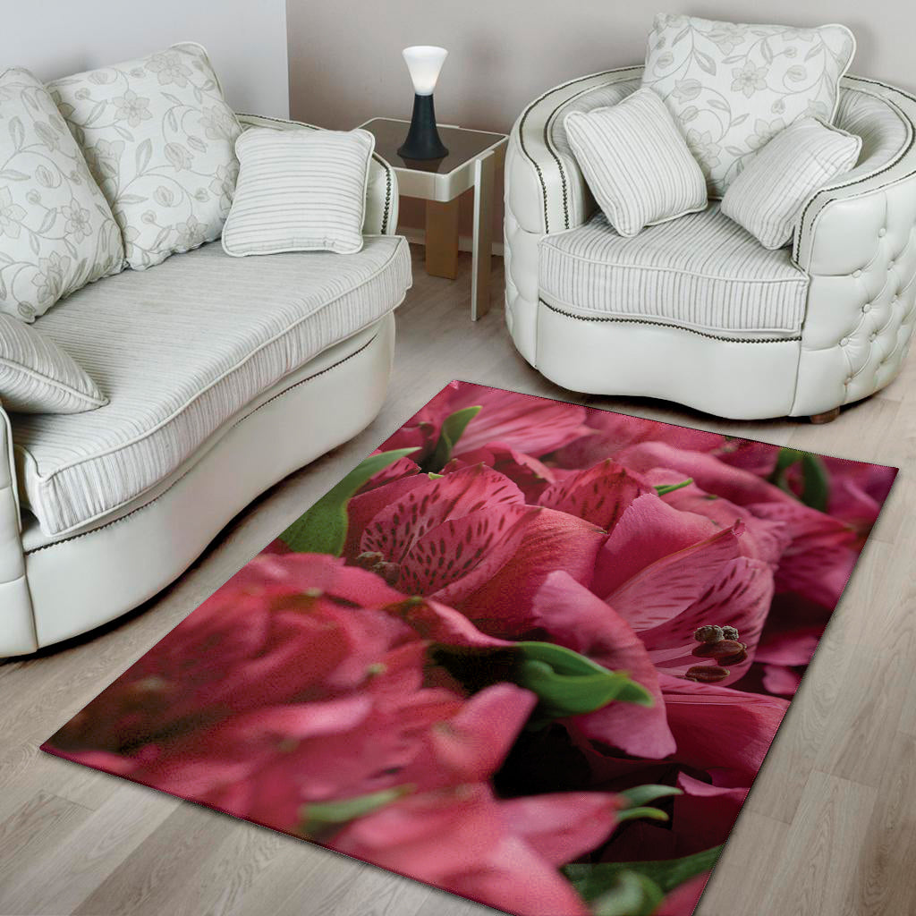 Burgundy Alstroemeria Print Area Rug