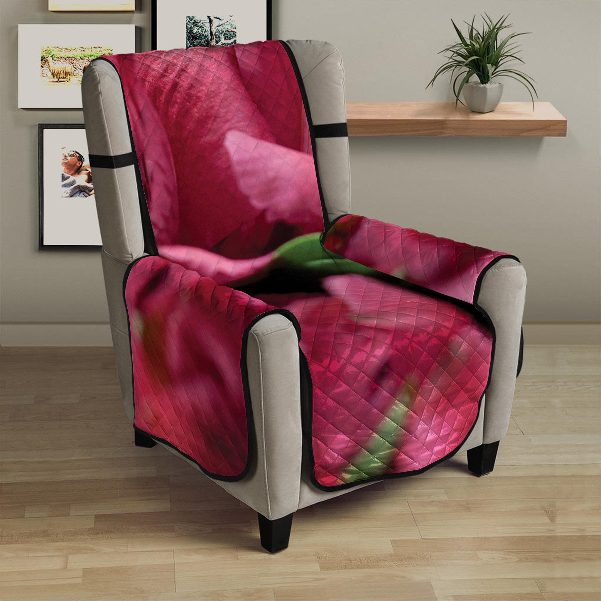 Burgundy Alstroemeria Print Armchair Protector