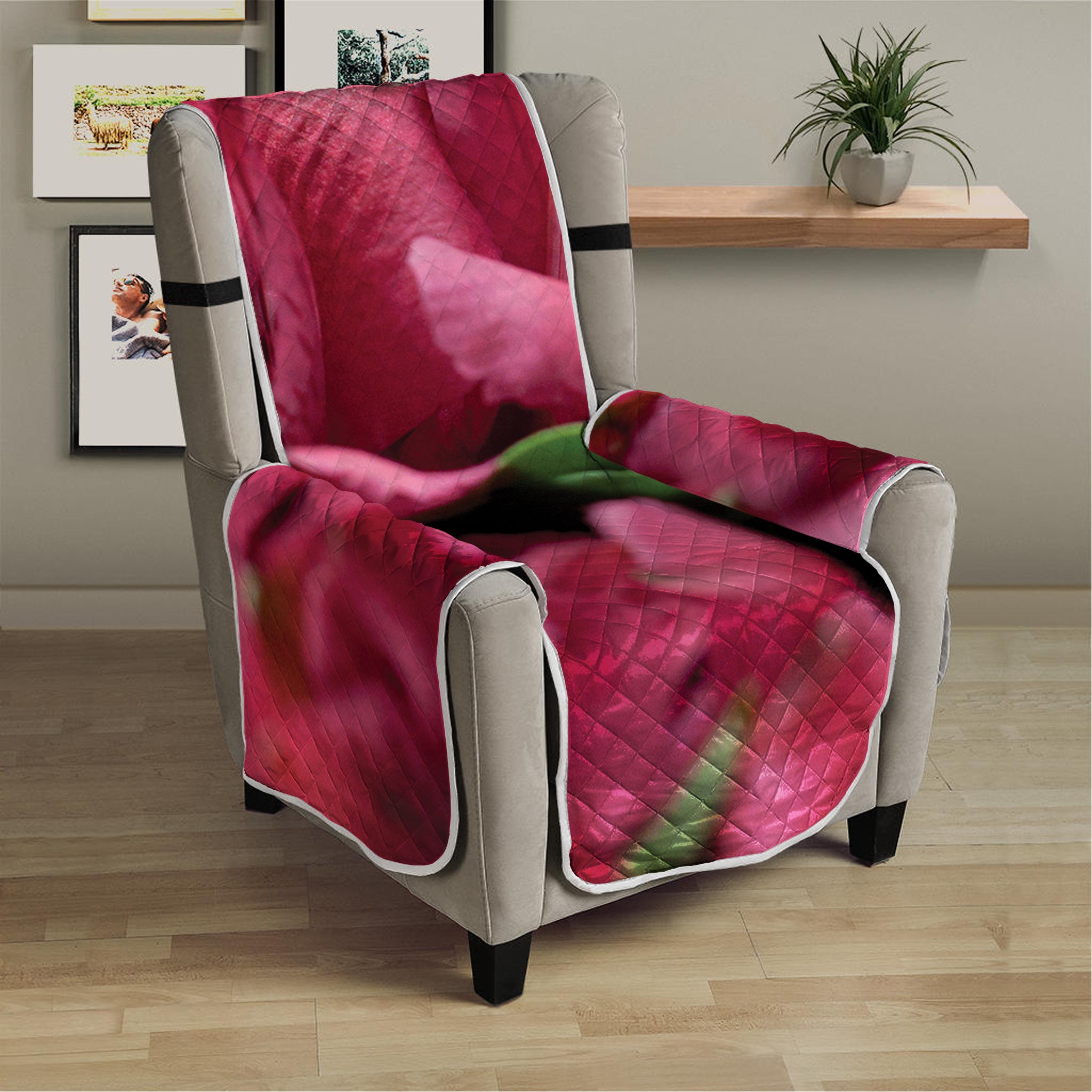 Burgundy Alstroemeria Print Armchair Protector