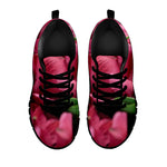 Burgundy Alstroemeria Print Black Sneakers