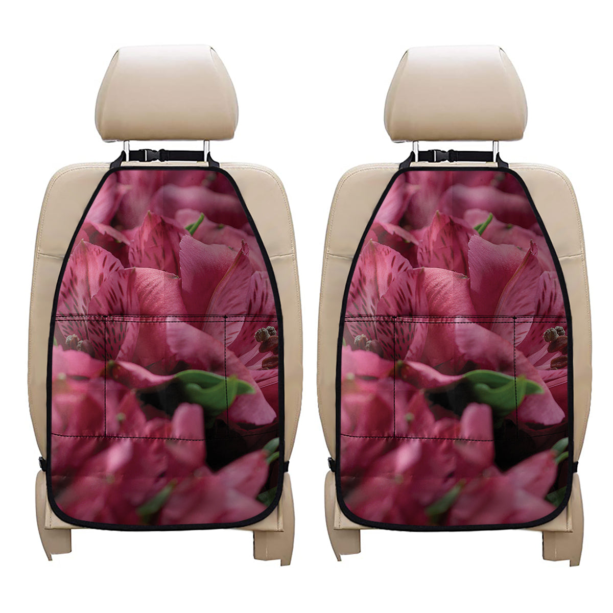 Burgundy Alstroemeria Print Car Seat Organizers