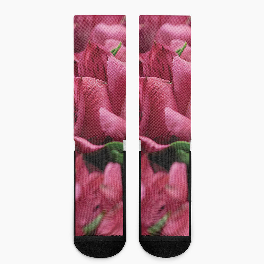 Burgundy Alstroemeria Print Crew Socks