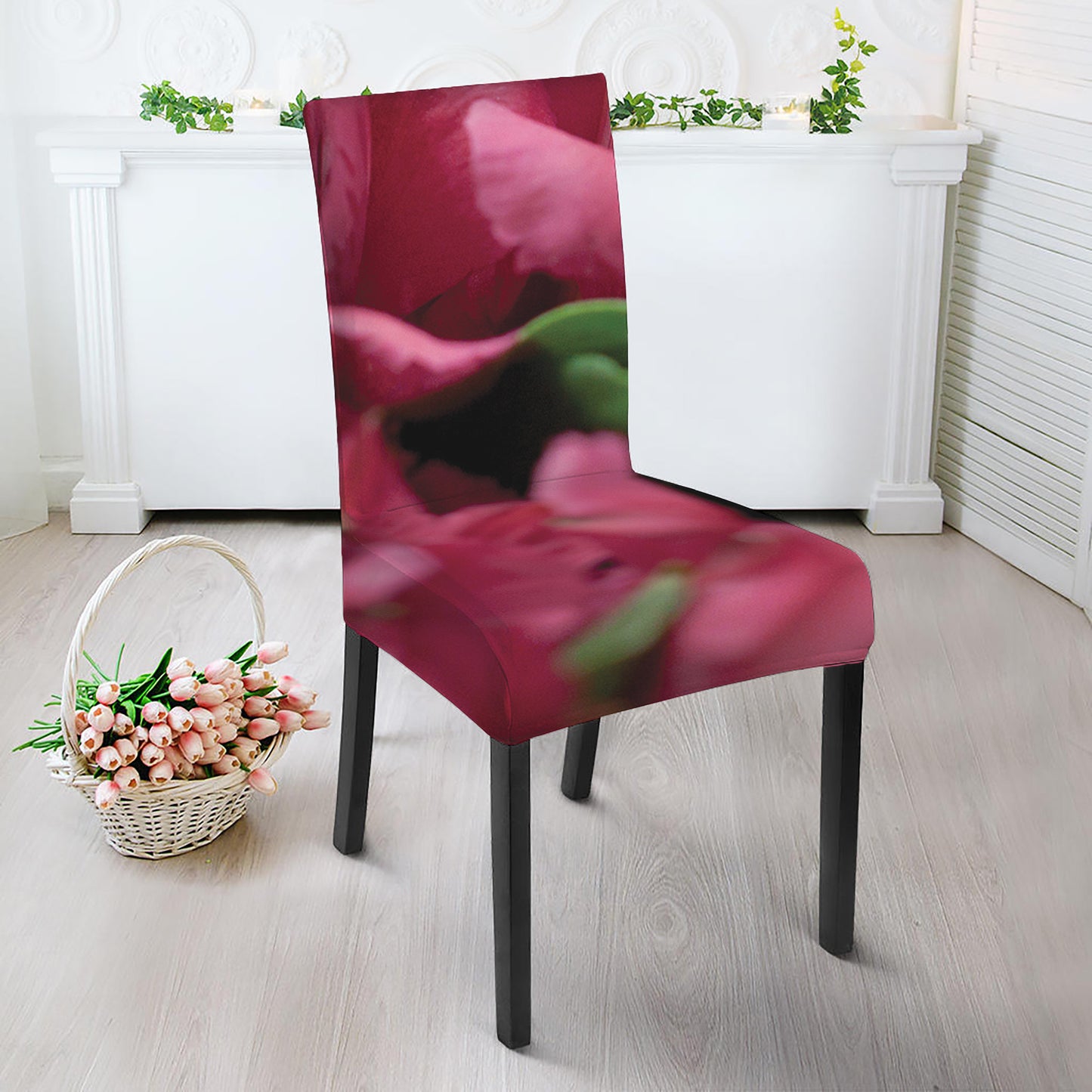 Burgundy Alstroemeria Print Dining Chair Slipcover