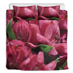 Burgundy Alstroemeria Print Duvet Cover Bedding Set