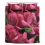 Burgundy Alstroemeria Print Duvet Cover Bedding Set