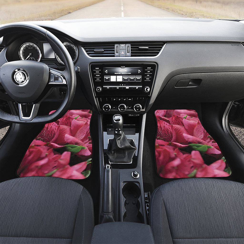 Burgundy Alstroemeria Print Front and Back Car Floor Mats