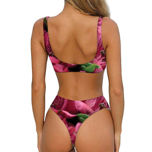Burgundy Alstroemeria Print Front Bow Tie Bikini