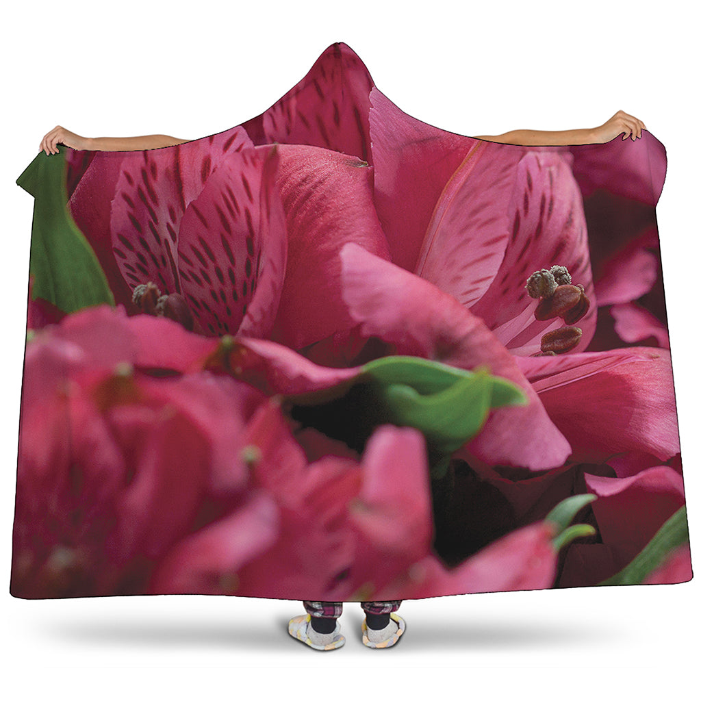 Burgundy Alstroemeria Print Hooded Blanket