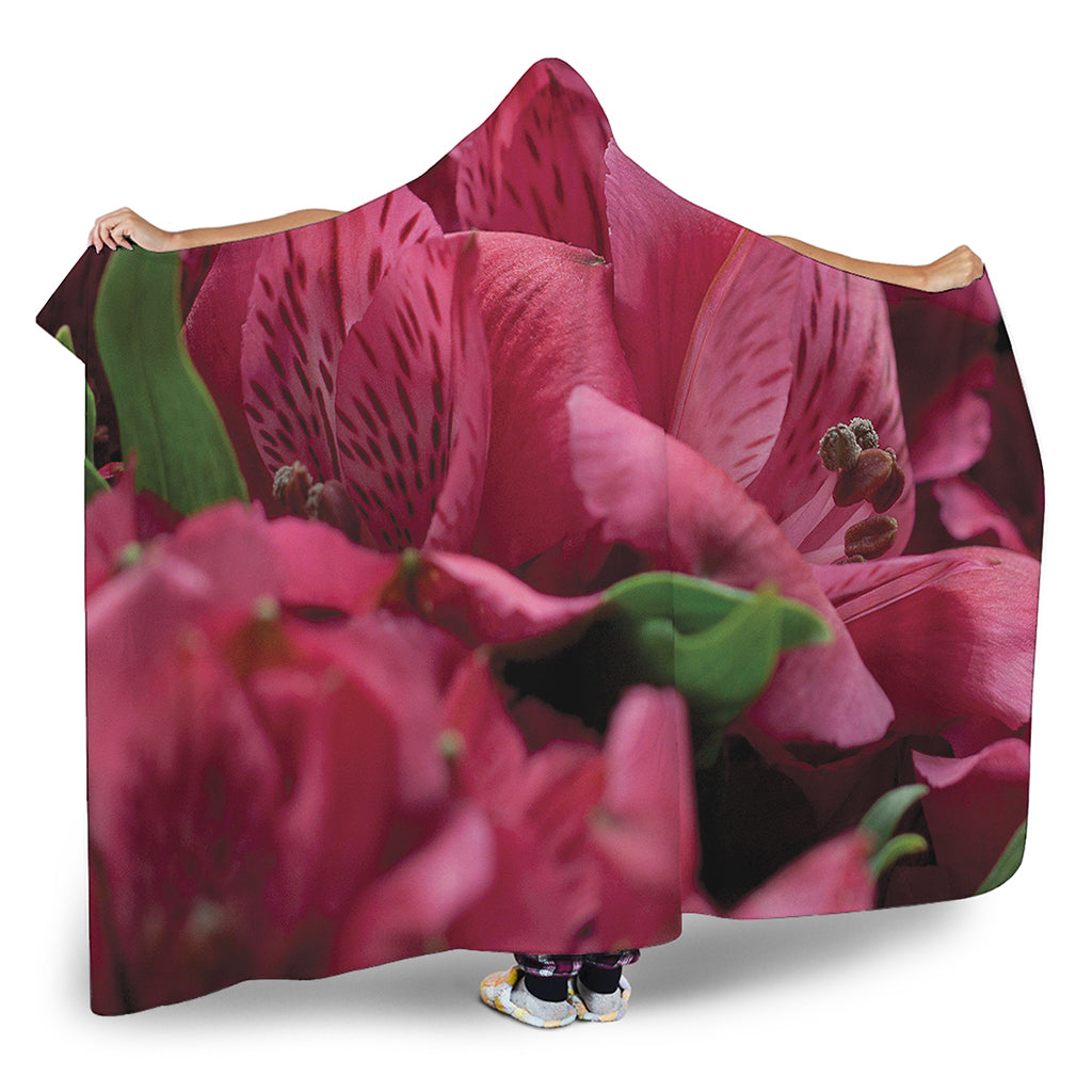 Burgundy Alstroemeria Print Hooded Blanket