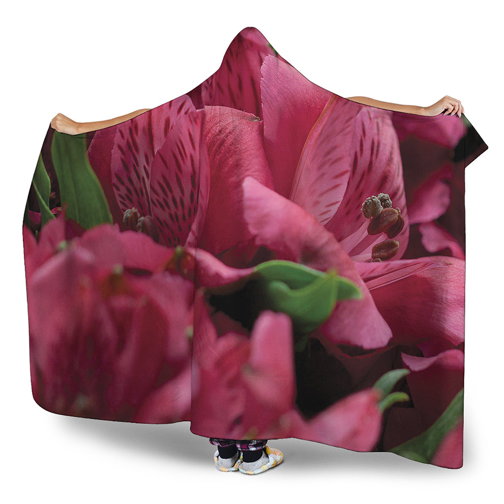Burgundy Alstroemeria Print Hooded Blanket