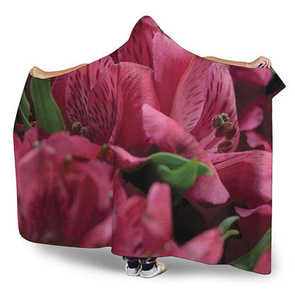 Burgundy Alstroemeria Print Hooded Blanket