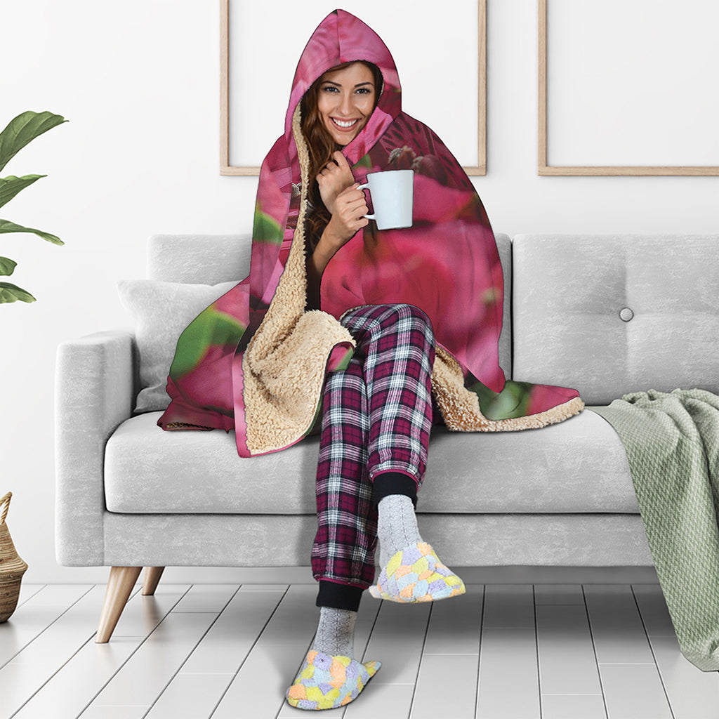 Burgundy Alstroemeria Print Hooded Blanket