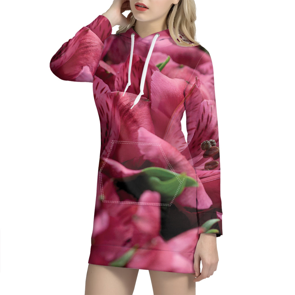 Burgundy Alstroemeria Print Hoodie Dress