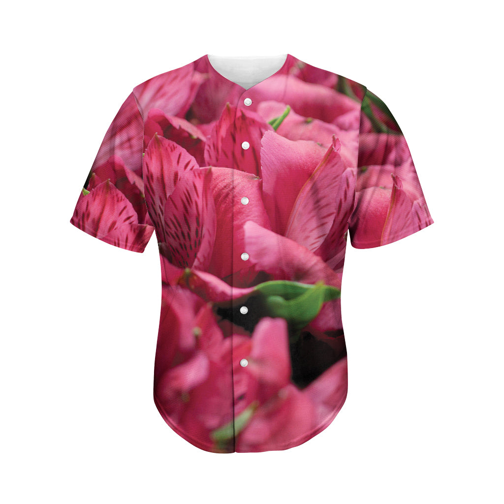 Burgundy Alstroemeria Print Men's Baseball Jersey